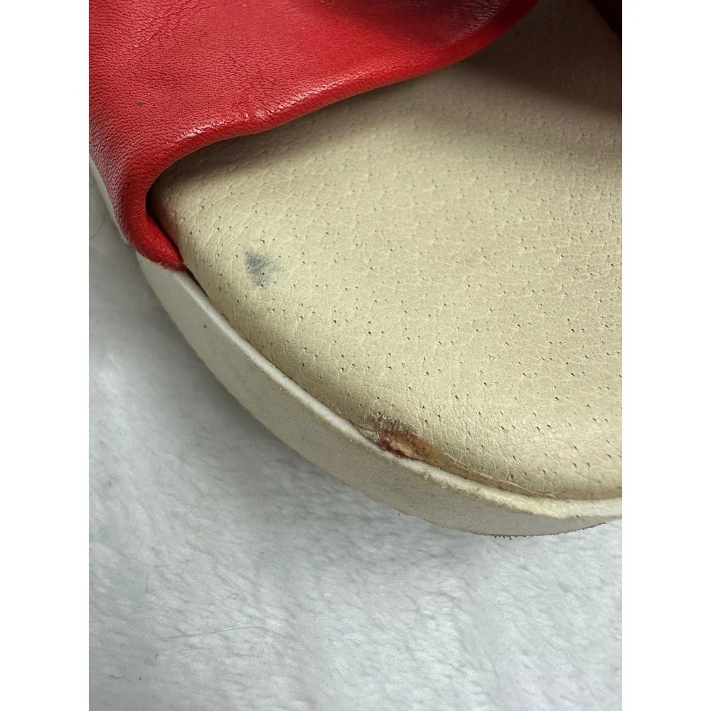 Aerobics Comfort Red Leather Criss Cross Slingback‎ Sandals 37 Made in Portugal